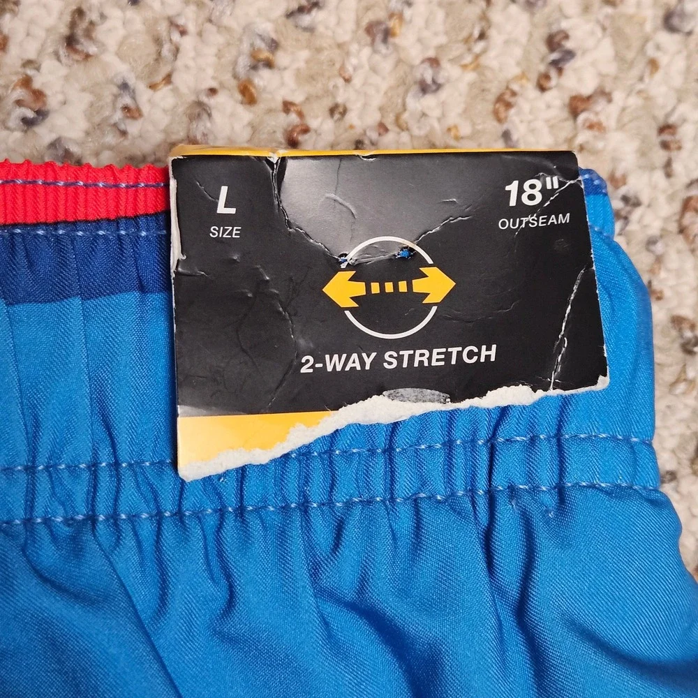 Speedo Mens Swim Trunks Blue Striped 2-Way Stretch Board Shorts Large